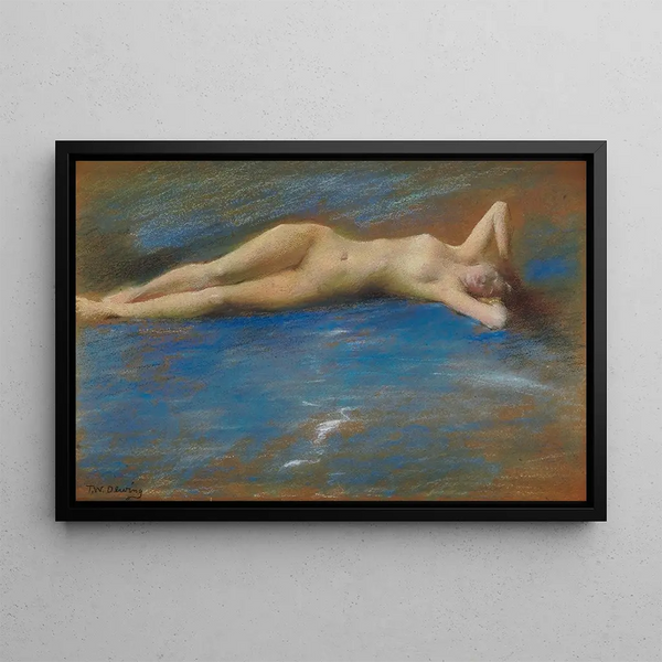 Nuoren naisen makuuasennossa - Thomas Wilmer Dewing — kehystetty taideteos seinällä