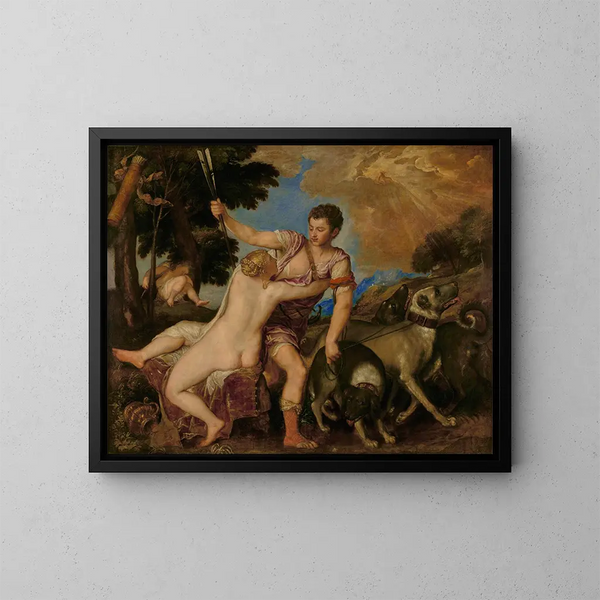Venus ja Adonis - Titien — kehystetty taideteos seinällä