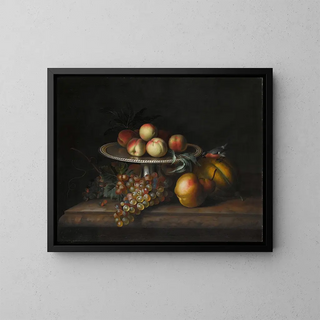 Tobias Stranover - Peaches On A Silver Tazza With Grapes A Pear A Melon And A Bird On A Marble Ledge.webp