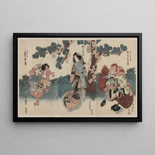 Matsumoto Koshiro, Segawa Kikunojo, Iwai Kumesaburo - Toyokuni Utagawa — kehystetty taideteos seinällä