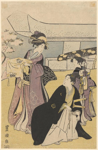 Toyokuni Utagawa - Women in Lavender Kimonos Man in Black Fan and Swords.webp