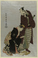 Yodaime Matsumoto Koshiro roolissa Yamato no Yabodaijin ja Shodai Nakayama Tomisaburo roolissa Shinmachi no Keisei Umegawa - Tōshūsai Sharaku — kehystetty taideteos seinällä