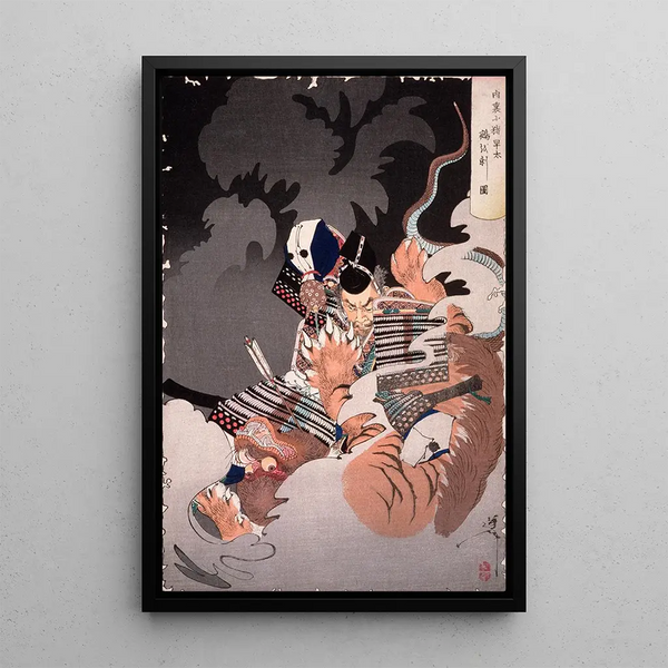 Tsukioka Yoshitoshi - I No Hayata Kills the Nue at the Imperial Palace.webp