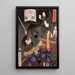Miyamoto Musashi leikkaamassa lepakoita - Tsukioka Yoshitoshi — kehystetty taideteos seinällä