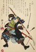 Ronin tai mestarittomaksi jäänyt samurai nuolia torjuen - Tsukioka Yoshitoshi — näkymä teoksesta