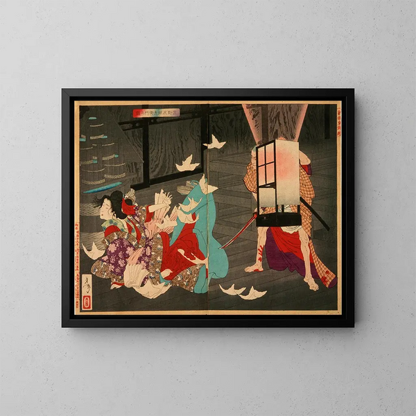 Sano Jirzaemon tuhoaa courtesan - Tsukioka Yoshitoshi — kehystetty taideteos seinällä