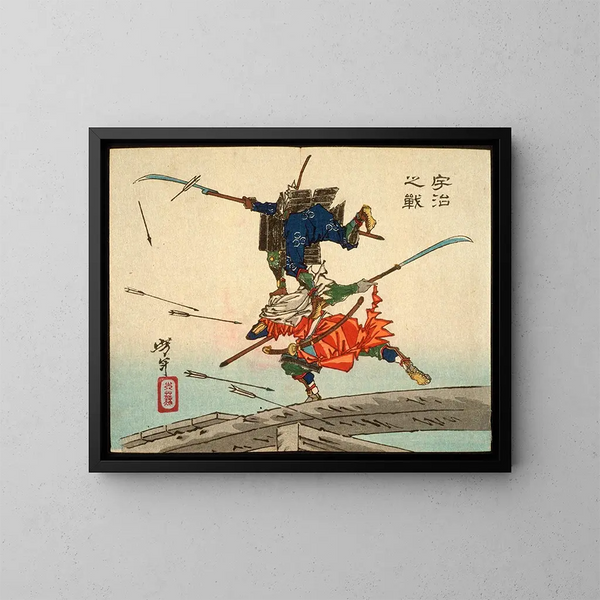 La bataille au pont d'Uji - Tsukioka Yoshitoshi — kehystetty taideteos seinällä