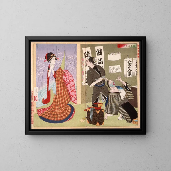 Okoman tarina Shirokiyan - Tsukioka Yoshitoshi — kehystetty taideteos seinällä