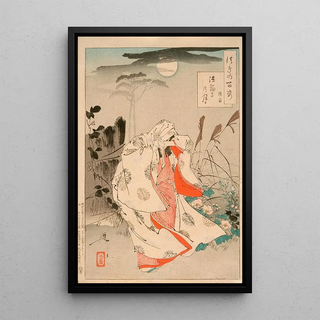 Tsukioka Yoshitoshi - Yokobue Waiting from Takiguchi Tokiyori by Moonlight at Hrinji.webp