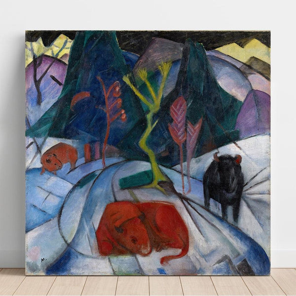 Un bison rouge en hiver - Franz Marc | Reproduction Tableau Décoration murale affiche copie