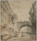 Un palais avec un pont en arc, une villa romaine - Hubert Robert — näkymä teoksesta