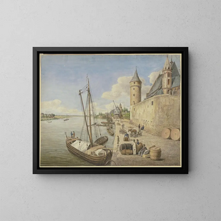 Le fleuve Main à Francfort-sur-le-Main avec l'église Saint-Léonard - Ursula Magdalena Reinheimer — kehystetty taideteos seinällä