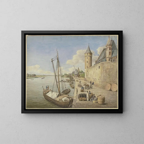 Le fleuve Main à Francfort-sur-le-Main avec l'église Saint-Léonard - Ursula Magdalena Reinheimer — kehystetty taideteos seinällä