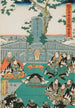 Näytös XI Loppu Roninit kunnioittavat Enyan hautaa Sengakuji-temppelissä tuoden Moronaon pään uhriksi - Utagawa Kunisada Toyokuni III — näkymä teoksesta