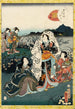 Murasaki Shikibu kätkeytyy Genji-kertomukseen yön kirsikkapuun kukkien yhteydessä - Utagawa Kunisada Toyokuni III — näkymä teoksesta
