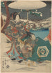 Nainen ja miespalvelija lumisessa maisemassa, nainen jolla on valkoinen sateenvarjo - Utagawa Kunisada Toyokuni III — näkymä teoksesta