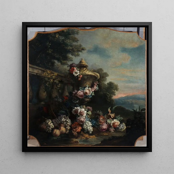 Vase de fleurs et fruits dans un paysage - Flix Boutreux