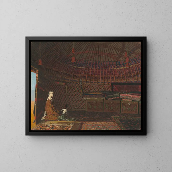 Rikkaan kirgisilaisen teltan sisätiloista - Vasily Vereshchagin — kehystetty taideteos seinällä