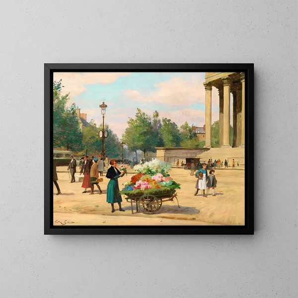 Vendeuse de fleurs devant l'église de la Madeleine à Paris - Victor Gabriel Gilbert — kehystetty taideteos seinällä