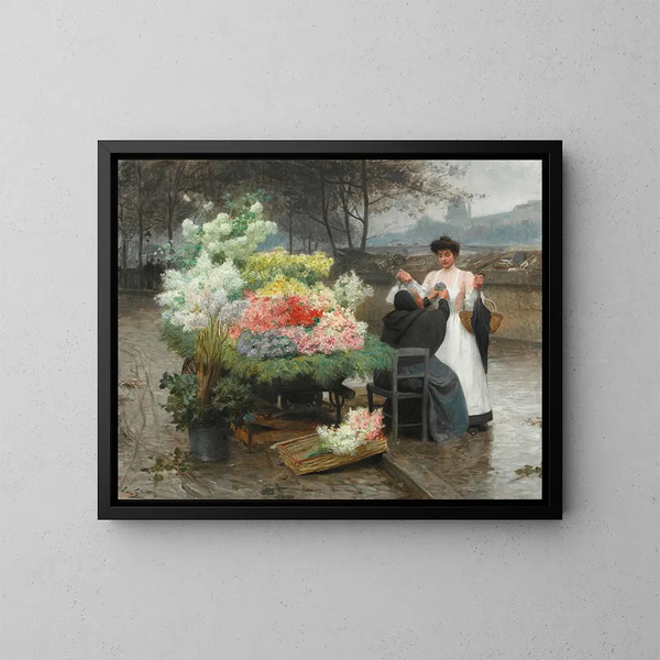 La marchande de fleurs sur les quais de Paris vers 1890 - Victor Gabriel Gilbert — kehystetty taideteos seinällä