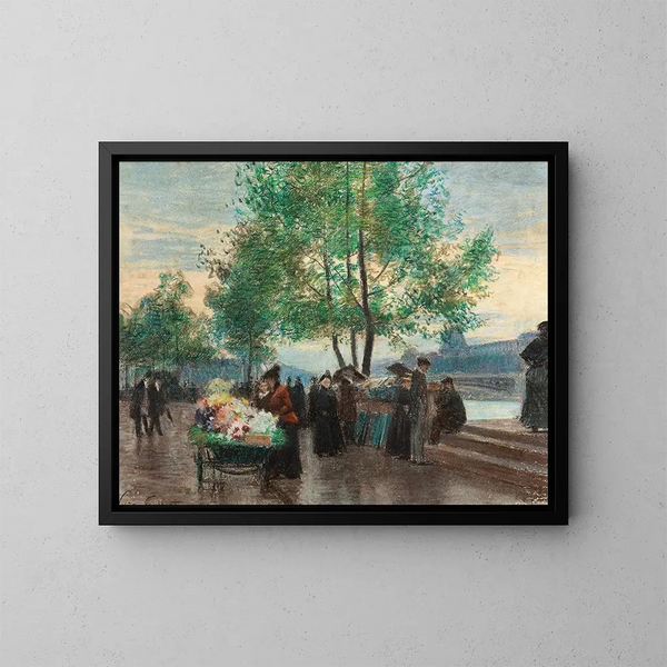 Kauppiaat Seine-joen rannalla, Pariisi - Victor Gabriel Gilbert — kehystetty taideteos seinällä