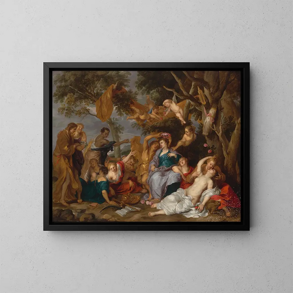 Amaryllis ja Mirtillo - Victor Wolfvoet le Jeune — kehystetty taideteos seinällä