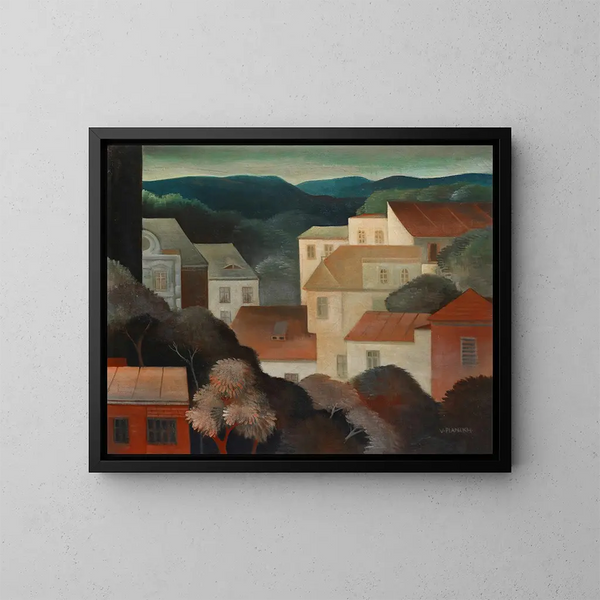 Maisons dans les collines - Viktor Planckh — kehystetty taideteos seinällä