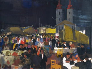 Figures dans un marché de village - Vilmos Aba-Novák — näkymä teoksesta