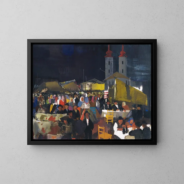 Figures dans un marché de village - Vilmos Aba-Novák — kehystetty taideteos seinällä