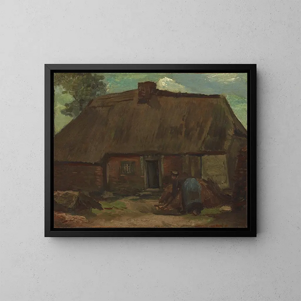 Cottage avec femme paysanne en train de creuser - Vincent van Gogh — kehystetty taideteos seinällä