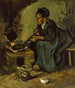Maalaisnainen kokkaamassa tulen äärellä - Vincent van Gogh — näkymä teoksesta