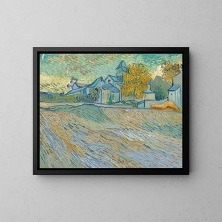 Näkymä Saint-Rémyssä sijaitsevaan mielisairaalaan ja Saint-Paul de Mausolen kappeliin - Vincent van Gogh — kehystetty taideteos seinällä