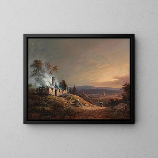 "Une maison en feu" - Vinzenz Kreuzer — kehystetty taideteos seinällä