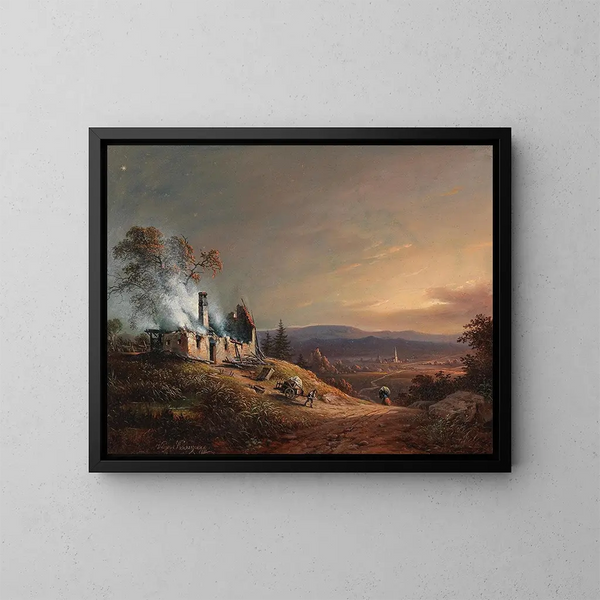 "Une maison en feu" - Vinzenz Kreuzer — kehystetty taideteos seinällä