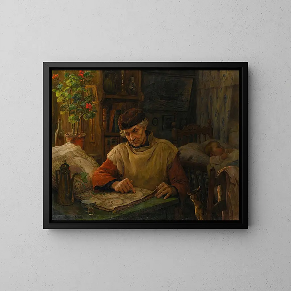 "Le fils est loin" - Virginie Demont-Breton — kehystetty taideteos seinällä