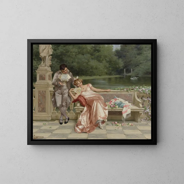 La flirtation - Vittorio Reggianini — kehystetty taideteos seinällä