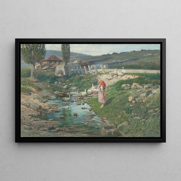 Vojtech Angyal - Landscape with a Shepherdess of Geese.webp