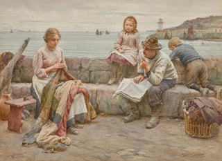 Kalastajakylässä Cornouaillais - Walter Langley — näkymä teoksesta