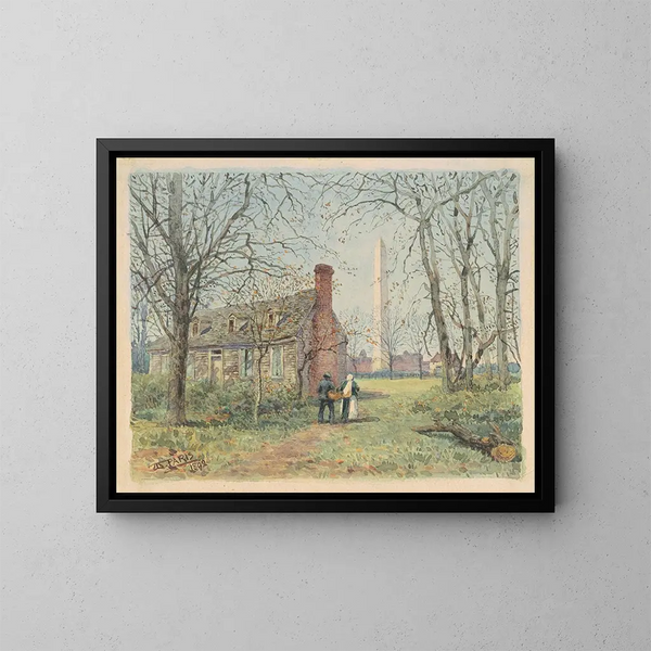 Le cottage de David Burns et le monument de Washington - Walter Paris — kehystetty taideteos seinällä