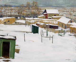 Taos lumessa - Walter Ufer — näkymä teoksesta