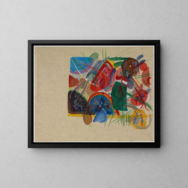 Aquarellimaalaus metsästä ja sateenkaaresta - Wassily Kandinsky — kehystetty taideteos seinällä