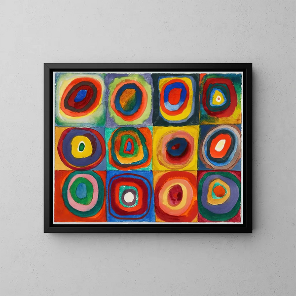 Carrés avec des cercles concentriques - Wassily Kandinsky — kehystetty taideteos seinällä