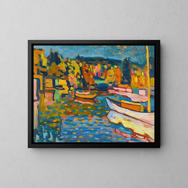 Study for autumn landscape with boats - Wassily Kandinsky — kehystetty taideteos seinällä