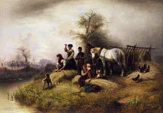 Wilhelm Alexander Meyerheim - Bauernfamilie bei der Kornernte und Kavallerie.webp