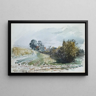 Wilhelm Busch - Weg zwischen Kornfeld und Struchern mit Katen im Hintergrund.webp
