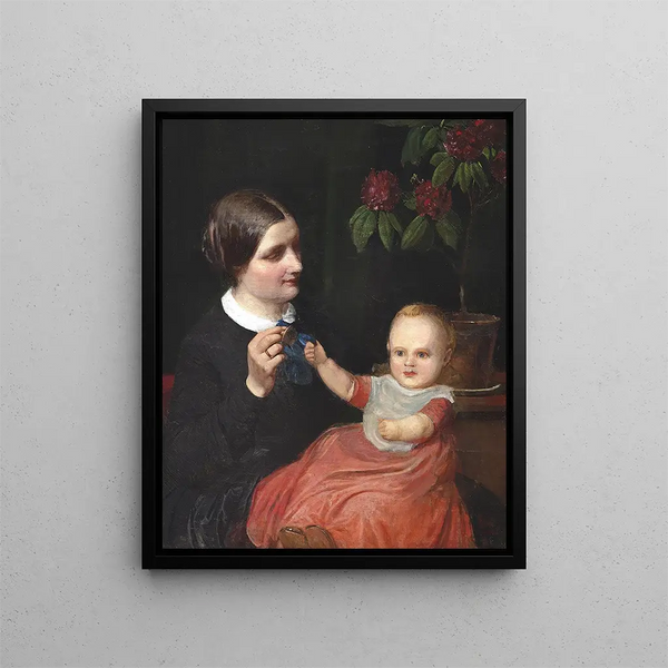 Wilhelm Marstrand - Portrt af kunstnerens hustru med snnen Poul p skdet.webp
