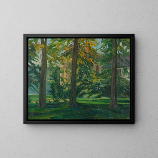 Chapelle de Neuburg avec trois arbres II - Wilhelm Trübner — kehystetty taideteos seinällä