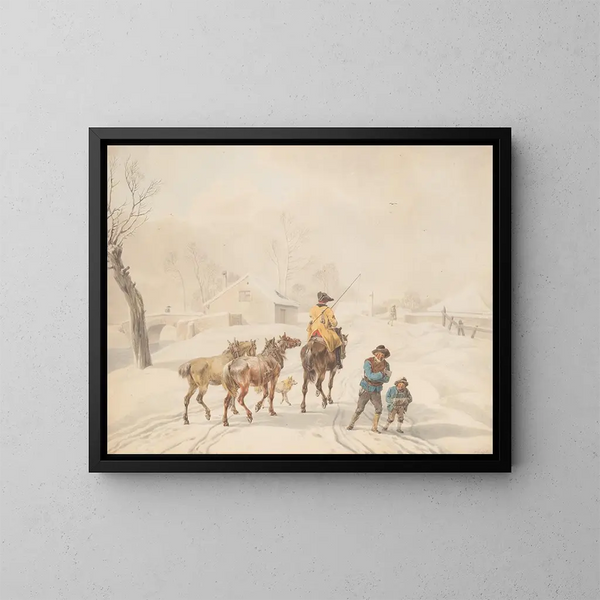 Postillon à cheval dans un paysage d'hiver - Wilhelm von Kobell — kehystetty taideteos seinällä