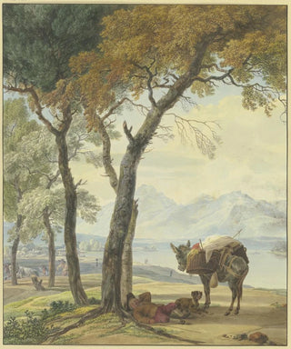 Wilhelm von Kobell - Schlafender Eseltreiber unter einer Baum an einem See.webp