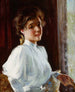 Nuori tyttö - Willard Leroy Metcalf, 1893 — valkopuseroinen malli ikkunan vierellä